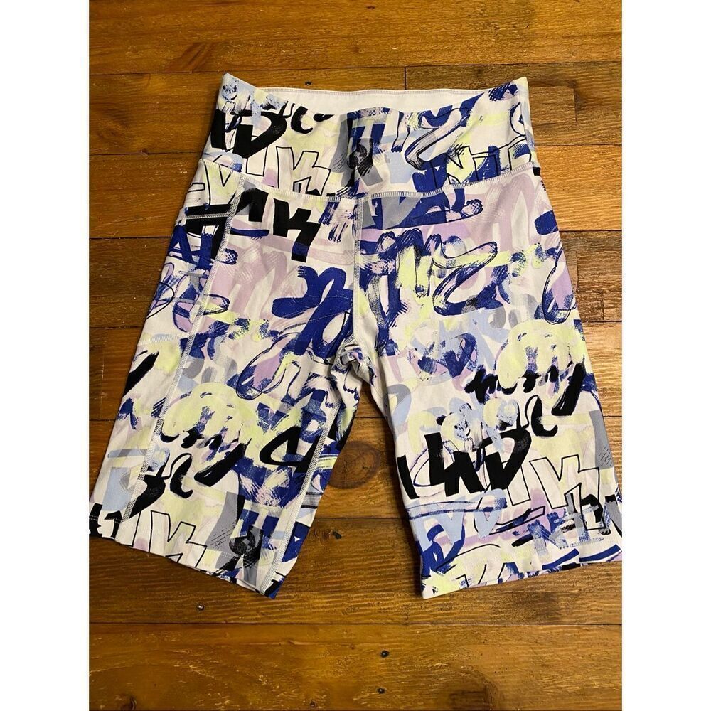 Calvin Klein M graffiti style active wear athletic biker shorts purple white